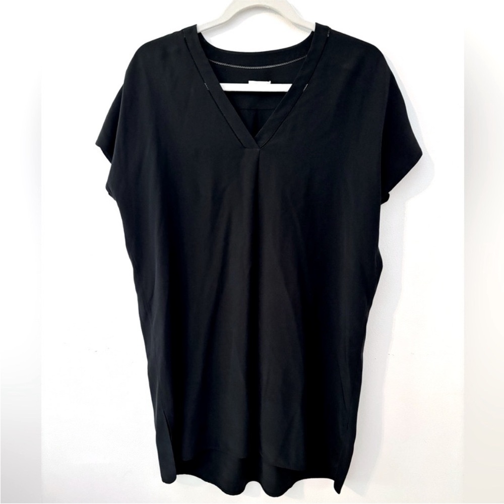 VINCE 100% silk black mini dress tunic shirt size small v-neck short sleeve